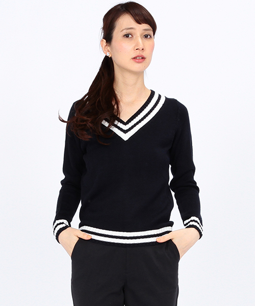 BEAMS LIGHTS Women's（ビームスライツ ウィメンズ）の「BEAMS LIGHTS / ウォッシャブル チルデンVネックプルオーバー（ニット/セーター・レディース・オフホワイト/ネイビー・FREE）」の2枚目の写真