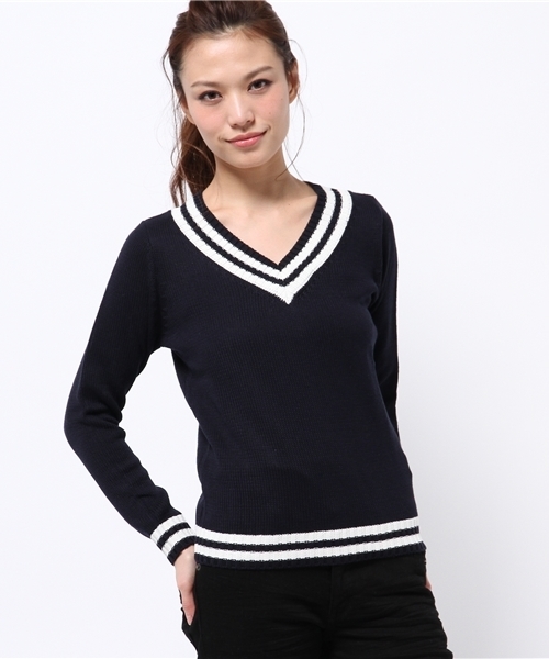 BEAMS LIGHTS Women's（ビームスライツ ウィメンズ）の「BEAMS LIGHTS / ウォッシャブル チルデンVネックプルオーバー（ニット/セーター・レディース・オフホワイト/ネイビー・FREE）」の15枚目の写真