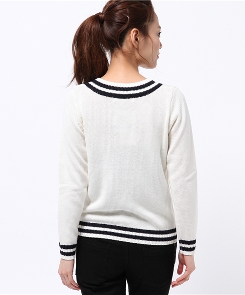 BEAMS LIGHTS Women's（ビームスライツ ウィメンズ）の「BEAMS LIGHTS / ウォッシャブル チルデンVネックプルオーバー（ニット/セーター・レディース・オフホワイト/ネイビー・FREE）」の4枚目の写真