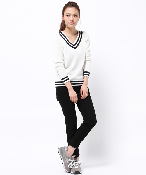 BEAMS LIGHTS Women's（ビームスライツ ウィメンズ）の「BEAMS LIGHTS / ウォッシャブル チルデンVネックプルオーバー（ニット/セーター・レディース・オフホワイト/ネイビー・FREE）」の10枚目の写真