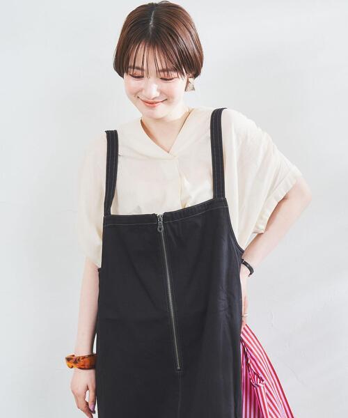 coen（コーエン）の「チノエプロンワンピース（ジャンパースカート・レディース・ブラック/ベージュ・MEDIUM/LARGE）」の4枚目の写真