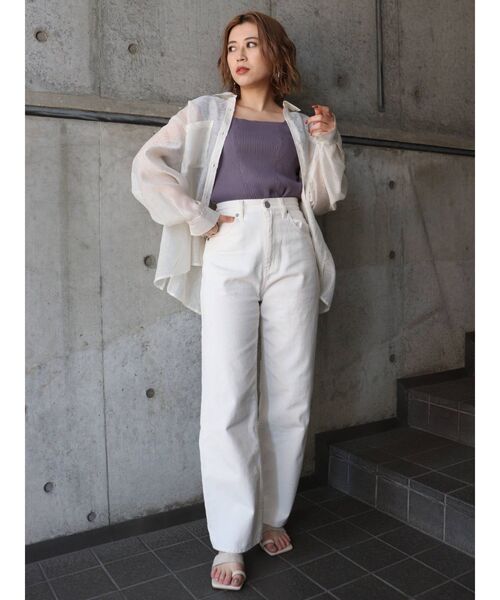 MURUA(ムルーア)の「ルーズストレートカラーパンツ(デニムパンツ・レディース・ブラック/オレンジ/アイボリー・1/2)」の6枚目の写真