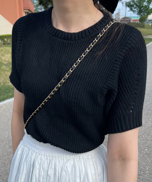 LAUIR（ラウアー）の「モックネック半袖ニット（ニット/セーター・レディース・ホワイト/ブラック/クリーム・MEDIUM/LARGE）」の3枚目の写真