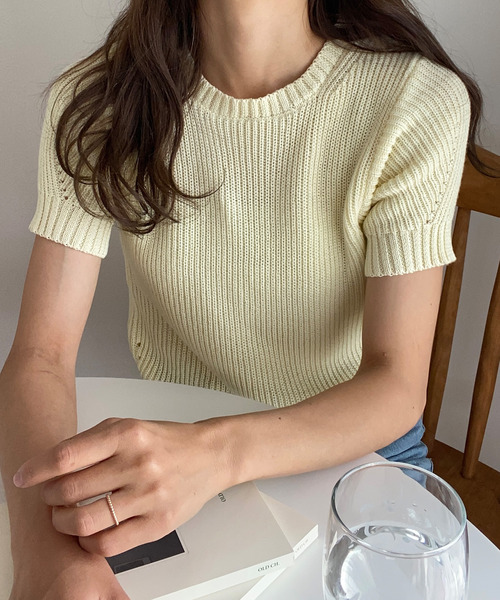 LAUIR（ラウアー）の「モックネック半袖ニット（ニット/セーター・レディース・ホワイト/ブラック/クリーム・MEDIUM/LARGE）」の6枚目の写真