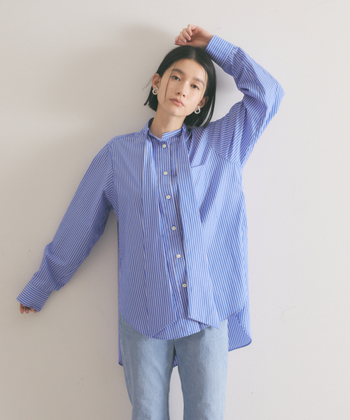 qualite(カリテ)の「ボウタイシャツ(シャツ/ブラウス・レディース・ホワイト/ストライプ/ピンク・フリー)」の3枚目の写真