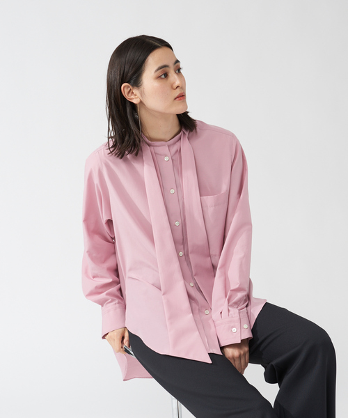 qualite(カリテ)の「ボウタイシャツ(シャツ/ブラウス・レディース・ホワイト/ストライプ/ピンク・フリー)」の1枚目の写真