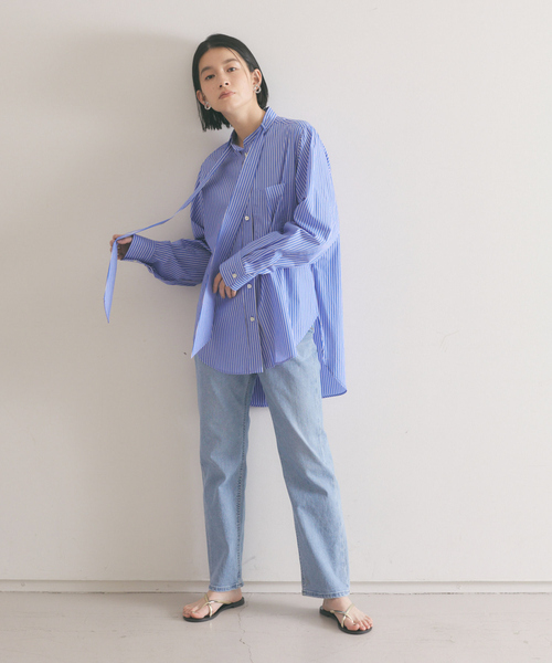 qualite(カリテ)の「ボウタイシャツ(シャツ/ブラウス・レディース・ホワイト/ストライプ/ピンク・フリー)」の4枚目の写真