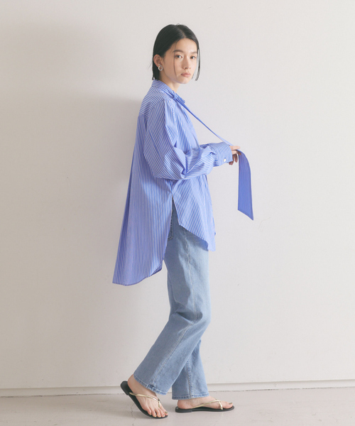 qualite(カリテ)の「ボウタイシャツ(シャツ/ブラウス・レディース・ホワイト/ストライプ/ピンク・フリー)」の5枚目の写真