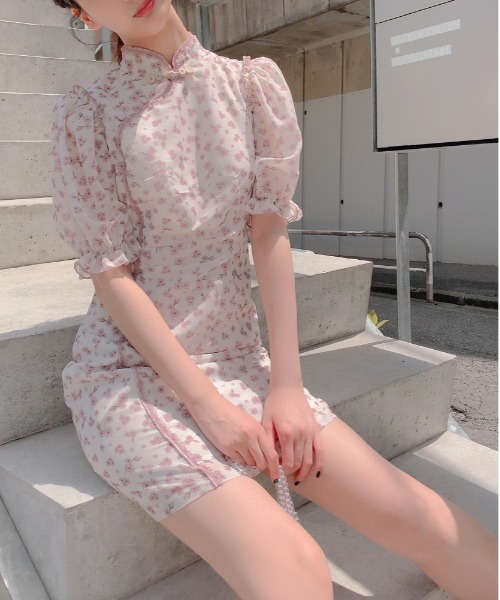 lissi Boutique(リージーブティック)の「【lissi boutique】フラワーチャイナパフスリーブミニワンピース(ワンピース・レディース・ピンク・FREE)」の8枚目の写真