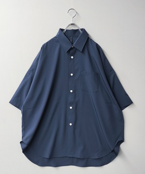 Starting Over（スターティングオーバー）の「ポリストレッチ ドロップショルダー 半袖ビッグシャツ（シャツ/ブラウス・メンズ・ホワイト/サックスブルー/イエロー/グリーン/チャコール/ブラック/ネイビー/パープル・M/L/XL）」の5枚目の写真