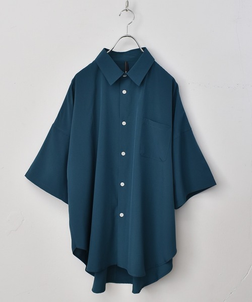 Starting Over（スターティングオーバー）の「ポリストレッチ ドロップショルダー 半袖ビッグシャツ（シャツ/ブラウス・メンズ・ホワイト/サックスブルー/イエロー/グリーン/チャコール/ブラック/ネイビー/パープル・M/L/XL）」の4枚目の写真