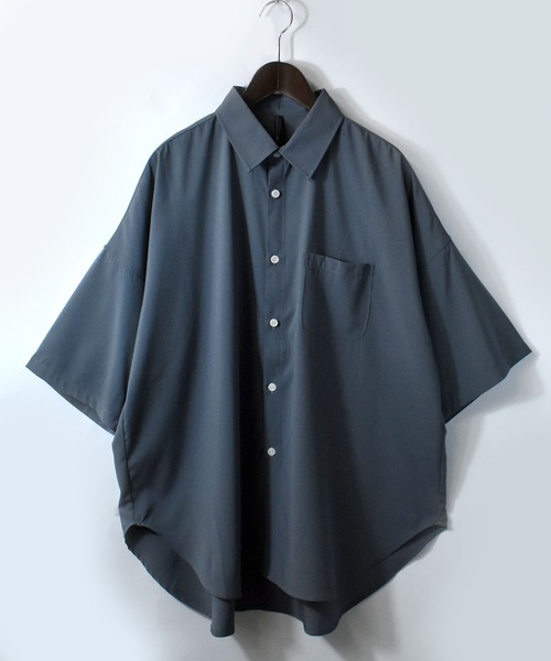 Starting Over（スターティングオーバー）の「ポリストレッチ ドロップショルダー 半袖ビッグシャツ（シャツ/ブラウス・メンズ・ホワイト/サックスブルー/イエロー/グリーン/チャコール/ブラック/ネイビー/パープル・M/L/XL）」の3枚目の写真