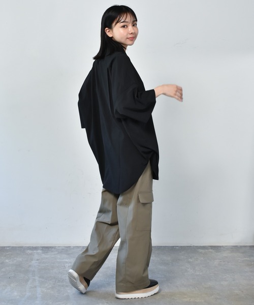 Starting Over（スターティングオーバー）の「ポリストレッチ ドロップショルダー 半袖ビッグシャツ（シャツ/ブラウス・メンズ・ホワイト/サックスブルー/イエロー/グリーン/チャコール/ブラック/ネイビー/パープル・M/L/XL）」の9枚目の写真