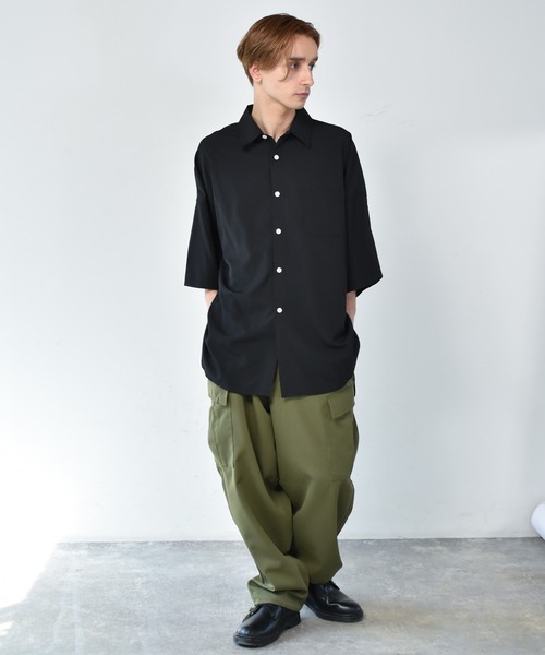 Starting Over（スターティングオーバー）の「ポリストレッチ ドロップショルダー 半袖ビッグシャツ（シャツ/ブラウス・メンズ・ホワイト/サックスブルー/イエロー/グリーン/チャコール/ブラック/ネイビー/パープル・M/L/XL）」の12枚目の写真