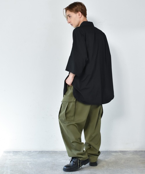 Starting Over（スターティングオーバー）の「ポリストレッチ ドロップショルダー 半袖ビッグシャツ（シャツ/ブラウス・メンズ・ホワイト/サックスブルー/イエロー/グリーン/チャコール/ブラック/ネイビー/パープル・M/L/XL）」の13枚目の写真