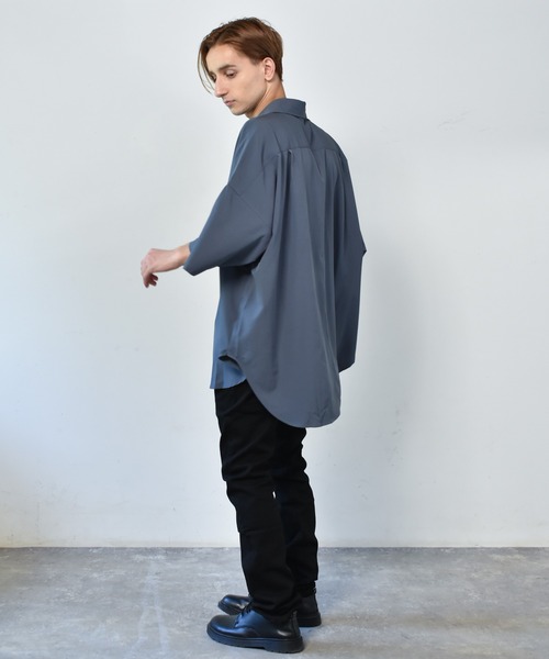 Starting Over（スターティングオーバー）の「ポリストレッチ ドロップショルダー 半袖ビッグシャツ（シャツ/ブラウス・メンズ・ホワイト/サックスブルー/イエロー/グリーン/チャコール/ブラック/ネイビー/パープル・M/L/XL）」の20枚目の写真