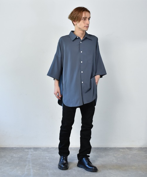 Starting Over（スターティングオーバー）の「ポリストレッチ ドロップショルダー 半袖ビッグシャツ（シャツ/ブラウス・メンズ・ホワイト/サックスブルー/イエロー/グリーン/チャコール/ブラック/ネイビー/パープル・M/L/XL）」の19枚目の写真