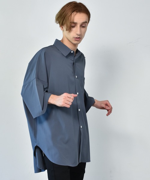 Starting Over（スターティングオーバー）の「ポリストレッチ ドロップショルダー 半袖ビッグシャツ（シャツ/ブラウス・メンズ・ホワイト/サックスブルー/イエロー/グリーン/チャコール/ブラック/ネイビー/パープル・M/L/XL）」の17枚目の写真