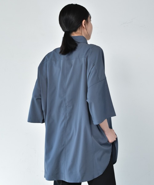 Starting Over（スターティングオーバー）の「ポリストレッチ ドロップショルダー 半袖ビッグシャツ（シャツ/ブラウス・メンズ・ホワイト/サックスブルー/イエロー/グリーン/チャコール/ブラック/ネイビー/パープル・M/L/XL）」の14枚目の写真