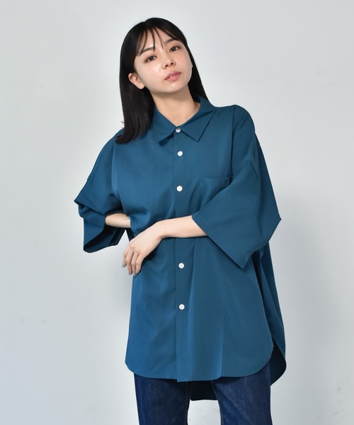 Starting Over（スターティングオーバー）の「ポリストレッチ ドロップショルダー 半袖ビッグシャツ（シャツ/ブラウス・メンズ・ホワイト/サックスブルー/イエロー/グリーン/チャコール/ブラック/ネイビー/パープル・M/L/XL）」の21枚目の写真