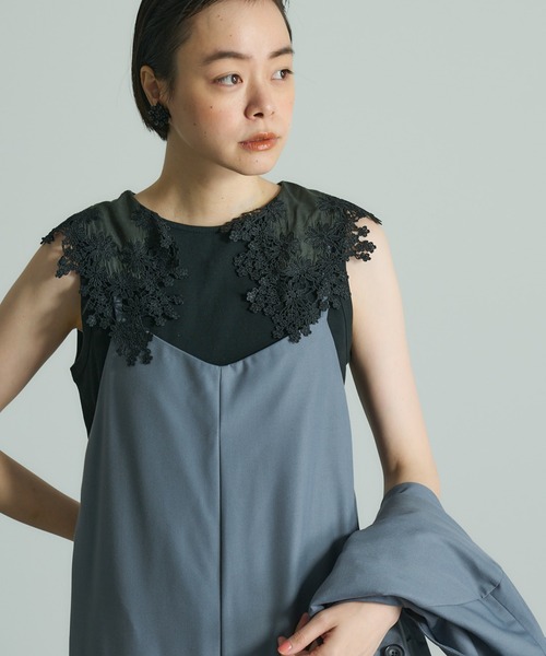 PUAL CE CIN（ピュアルセシン）の「レース襟スムースノースリーブ（Tシャツ/カットソー・レディース・ブラック/オフホワイト・FREE）」の2枚目の写真