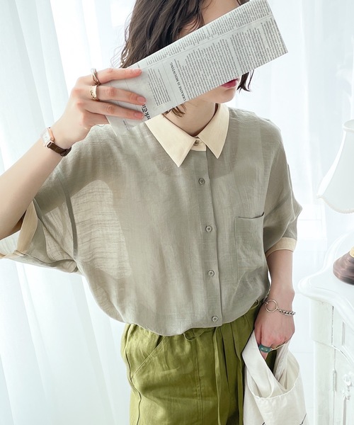 Java（ジャバ）の「《JaVaジャバ コラボ》男前ニッチがマッチ。メンズライククレリックシャツ（シャツ/ブラウス・レディース・ベージュ/オフホワイト/ブルー/ライトカーキ/イエロー・SMALL/MEDIUM/LARGE/X-LARGE）」の8枚目の写真