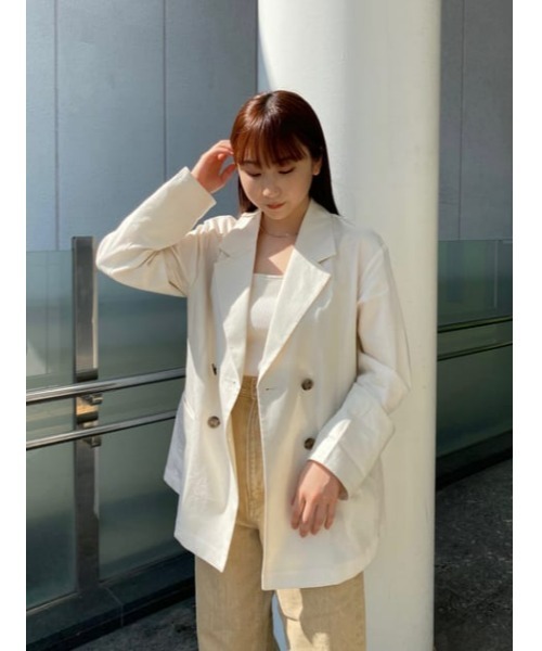 MOUSSY（マウジー）の「DOUBLE BREASTED BOXY ジャケット（チェスターコート・レディース・ライトブルー/オフホワイト/ライトベージュ・2/1）」の18枚目の写真