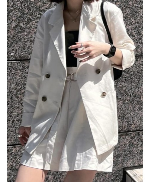 MOUSSY（マウジー）の「DOUBLE BREASTED BOXY ジャケット（チェスターコート・レディース・ライトブルー/オフホワイト/ライトベージュ・2/1）」の16枚目の写真