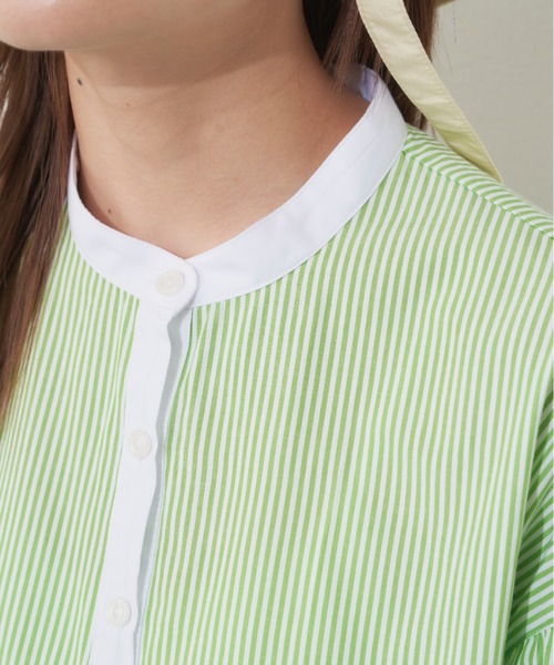 MERLOT(メルロー)の「クレリックストライプシャツ(シャツ/ブラウス・レディース・イエロー/ブルー/グリーン・FREE)」の9枚目の写真