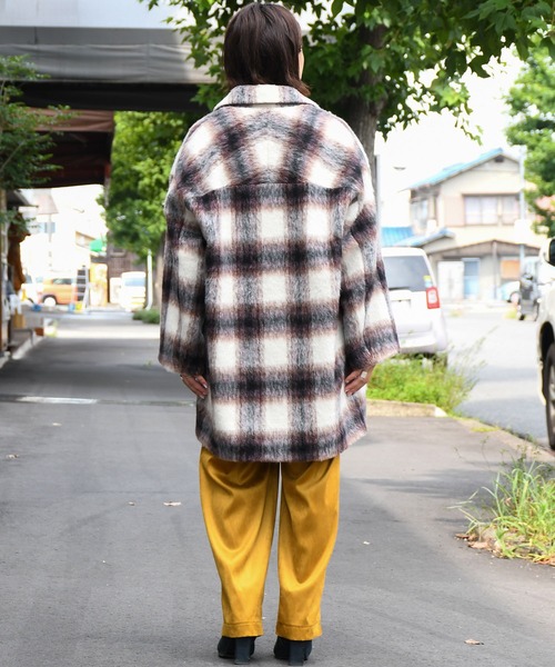 Johnbull(ジョンブル)の「シャギーチェックショートコート(ステンカラーコート・レディース・ブラック/ブラウン/ピンク・FREE)」の22枚目の写真