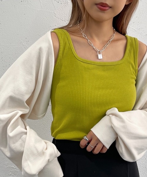 apres jour mignon（アプレジュールミニョン）の「2WAYリブタンク【ZOZOTOWN限定アイテム】（タンクトップ・レディース・ブラック/オレンジ/グリーン/アイボリー/ピンク・X-LARGE/フリー）」の4枚目の写真