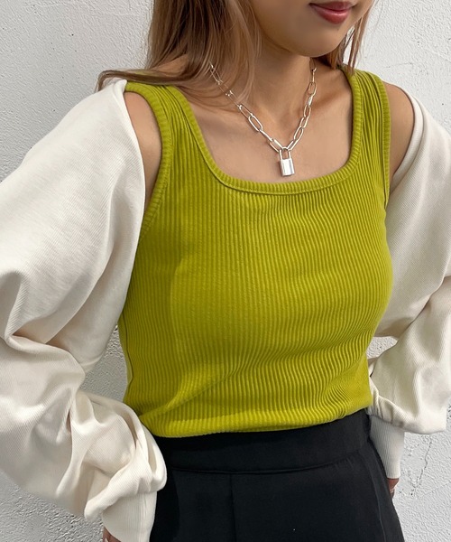 apres jour mignon（アプレジュールミニョン）の「2WAYリブタンク【ZOZOTOWN限定アイテム】（タンクトップ・レディース・ブラック/オレンジ/グリーン/アイボリー/ピンク・X-LARGE/フリー）」の16枚目の写真