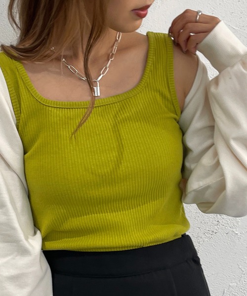 apres jour mignon（アプレジュールミニョン）の「2WAYリブタンク【ZOZOTOWN限定アイテム】（タンクトップ・レディース・ブラック/オレンジ/グリーン/アイボリー/ピンク・X-LARGE/フリー）」の17枚目の写真