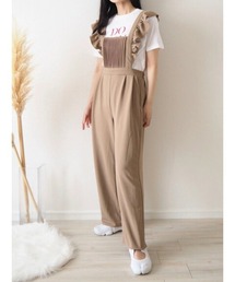 natsumi-wearプロデュースアイテム　肩フリルジョーゼットサロペットパンツ