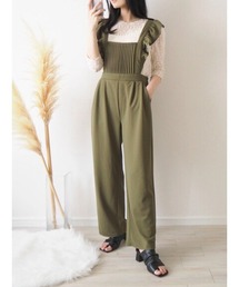 Green Parks | natsumi-wearプロデュースアイテム 肩フリルジョーゼットサロペットパンツ(サロペット/オーバーオール)