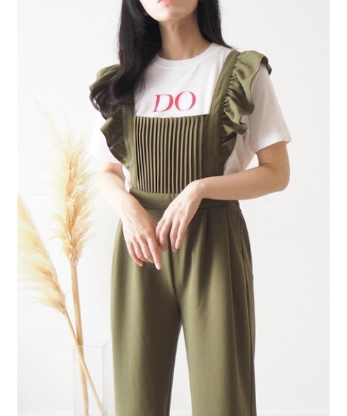 Green　Parks（グリーンパークス）の「natsumi-wearプロデュースアイテム　肩フリルジョーゼットサロペットパンツ（サロペット/オーバーオール・レディース・ベージュ/ブラック/グリーン・FREE）」の6枚目の写真