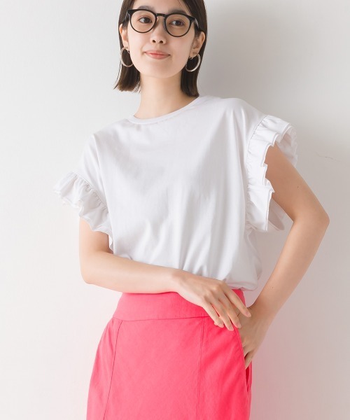 OMNES(オムネス)の「バイオポリウォッシュ 袖ギャザー半袖プルオーバーTシャツ(Tシャツ/カットソー・レディース・ホワイト/ブラック/ラベンダー/ピンクベージュ/チャコール・FREE)」の2枚目の写真