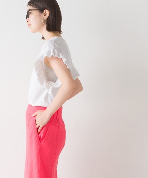 OMNES(オムネス)の「バイオポリウォッシュ 袖ギャザー半袖プルオーバーTシャツ(Tシャツ/カットソー・レディース・ホワイト/ブラック/ラベンダー/ピンクベージュ/チャコール・FREE)」の6枚目の写真