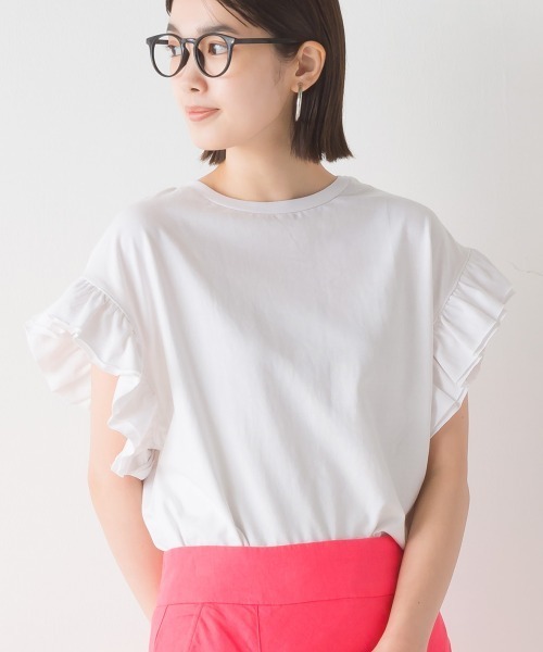 OMNES(オムネス)の「バイオポリウォッシュ 袖ギャザー半袖プルオーバーTシャツ(Tシャツ/カットソー・レディース・ホワイト/ブラック/ラベンダー/ピンクベージュ/チャコール・FREE)」の7枚目の写真