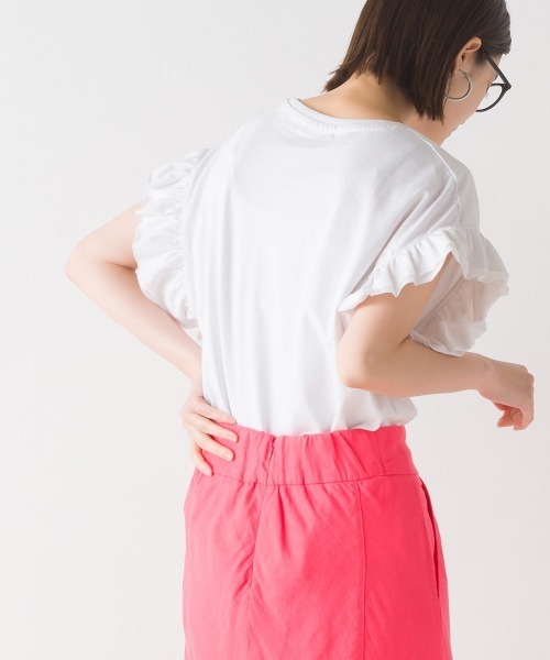 OMNES(オムネス)の「バイオポリウォッシュ 袖ギャザー半袖プルオーバーTシャツ(Tシャツ/カットソー・レディース・ホワイト/ブラック/ラベンダー/ピンクベージュ/チャコール・FREE)」の8枚目の写真