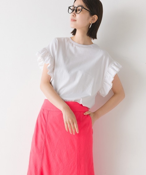 OMNES(オムネス)の「バイオポリウォッシュ 袖ギャザー半袖プルオーバーTシャツ(Tシャツ/カットソー・レディース・ホワイト/ブラック/ラベンダー/ピンクベージュ/チャコール・FREE)」の10枚目の写真