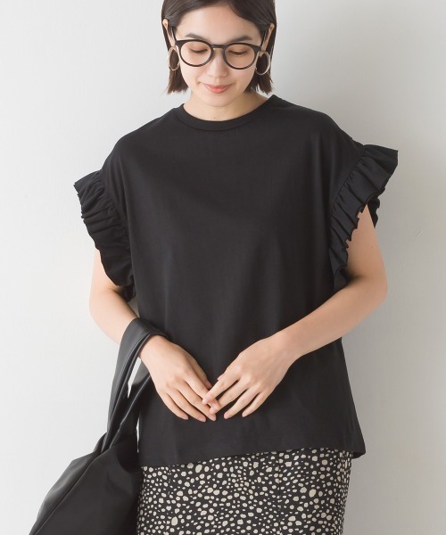 OMNES(オムネス)の「バイオポリウォッシュ 袖ギャザー半袖プルオーバーTシャツ(Tシャツ/カットソー・レディース・ホワイト/ブラック/ラベンダー/ピンクベージュ/チャコール・FREE)」の11枚目の写真