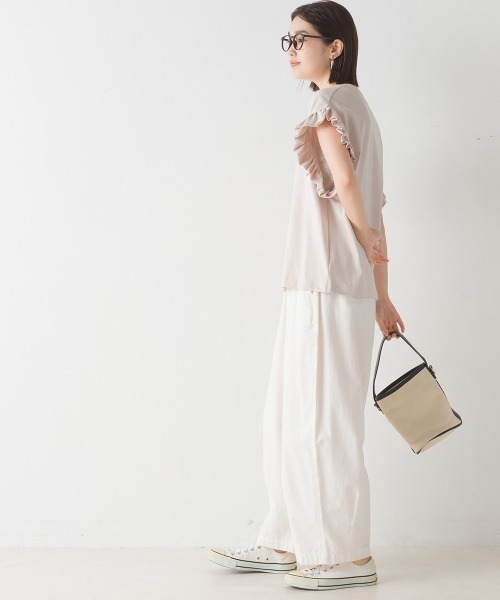 OMNES(オムネス)の「バイオポリウォッシュ 袖ギャザー半袖プルオーバーTシャツ(Tシャツ/カットソー・レディース・ホワイト/ブラック/ラベンダー/ピンクベージュ/チャコール・FREE)」の18枚目の写真