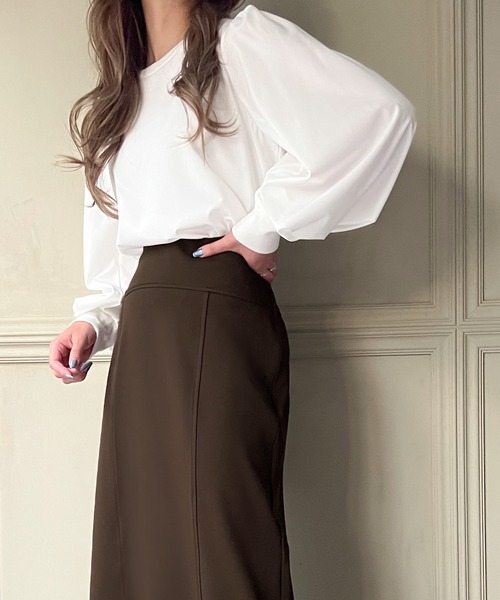 JUNOAH（ジュノア）の「ハイウエストロングスカート（スカート・レディース・ブラック/ブラウン/モカ/ベージュ/チャコールグレー・MEDIUM/LARGE/X-LARGE/SMALL）」の10枚目の写真