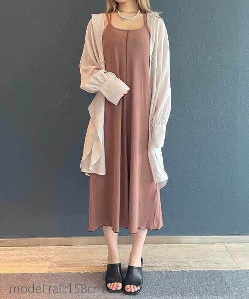AS KNOW AS PINKY(アズノゥアズピンキー)の「大活躍カップ付コードキャミワンピース(ワンピース・レディース・サンドベージュ/モカ/チャコールグレー・FREE)」の3枚目の写真