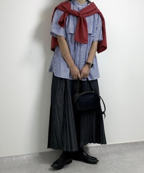 Libra Cue（リブラ キュー）の「ハーフスリーブストライプフライヨークシャツ（シャツ/ブラウス・レディース・ベージュ/ネイビー/ブルー・FREE）」の12枚目の写真