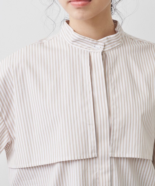 Libra Cue（リブラ キュー）の「ハーフスリーブストライプフライヨークシャツ（シャツ/ブラウス・レディース・ベージュ/ネイビー/ブルー・FREE）」の16枚目の写真