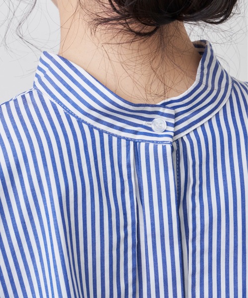 Libra Cue（リブラ キュー）の「ハーフスリーブストライプフライヨークシャツ（シャツ/ブラウス・レディース・ベージュ/ネイビー/ブルー・FREE）」の18枚目の写真