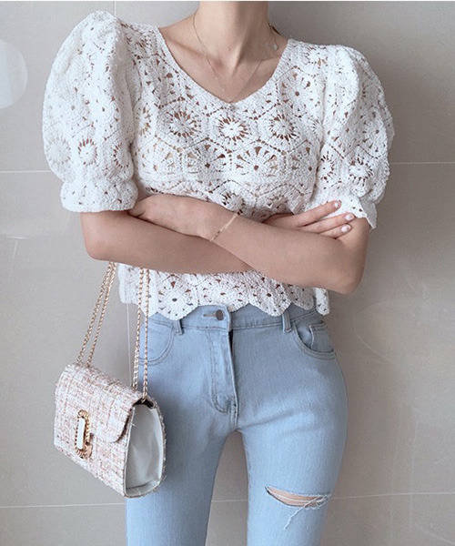 VENCEEXCHANGE（ヴァンスエクスチェンジ）の「クロシェ編みミレースブラウス（シャツ/ブラウス・レディース・ホワイト/オフホワイト・FREE）」の4枚目の写真