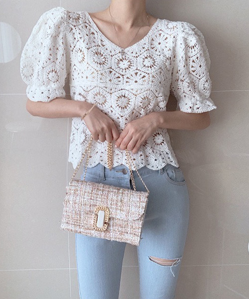 VENCEEXCHANGE（ヴァンスエクスチェンジ）の「クロシェ編みミレースブラウス（シャツ/ブラウス・レディース・ホワイト/オフホワイト・FREE）」の5枚目の写真